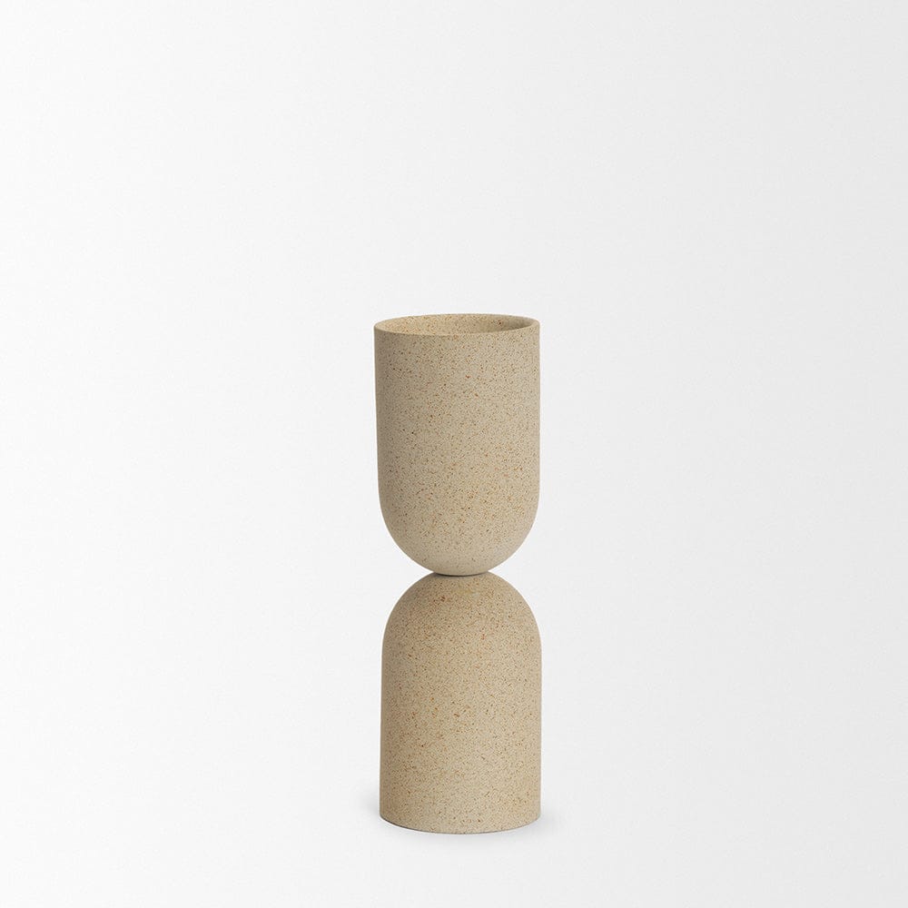 Mercana - Qamra Medium Beige Textured Metal Pillar Candle Holder Candle Holder - 70711 view 2