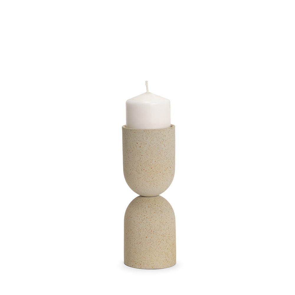 Mercana - Qamra Short Beige Textured Metal Pillar Candle Holder - 70710 view 1