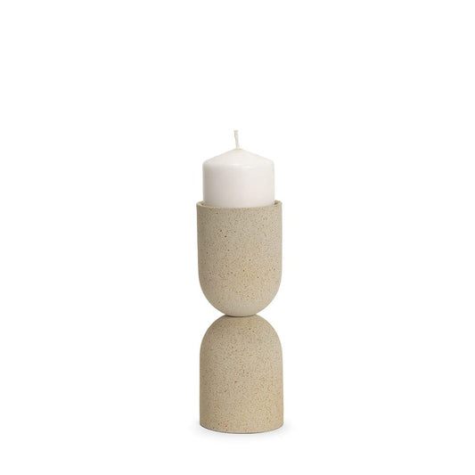 Mercana - Qamra Short Beige Textured Metal Pillar Candle Holder - 70710 view 1