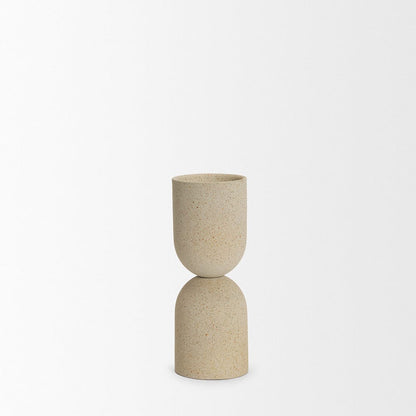 Mercana - Qamra Short Beige Textured Metal Pillar Candle Holder - 70710 view 2