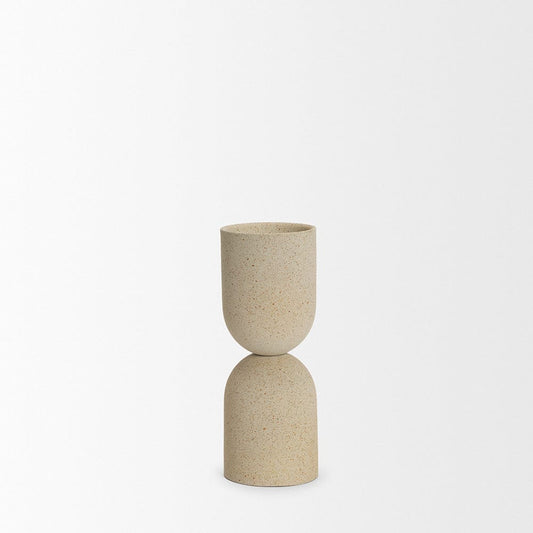 Mercana - Qamra Short Beige Textured Metal Pillar Candle Holder - 70710 view 2