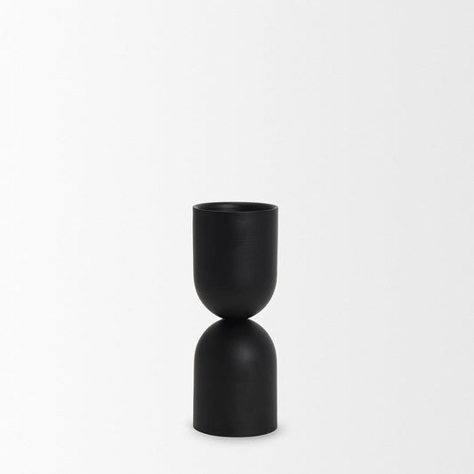 Mercana - Qamra Short Black Metal Pillar Candle Holder - 70707 view 2