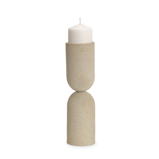 Mercana - Qamra Tall Beige Textured Metal Pillar Candle Holder Candle Holder - 70712 view 1