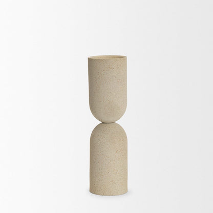 Mercana - Qamra Tall Beige Textured Metal Pillar Candle Holder Candle Holder - 70712 view 2