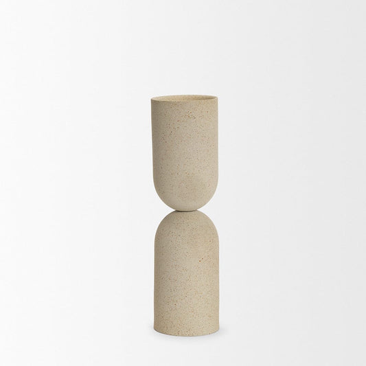 Mercana - Qamra Tall Beige Textured Metal Pillar Candle Holder Candle Holder - 70712 view 2