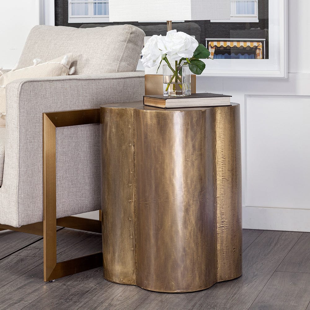 Mercana - Quatrefoil 18L x 18W Gold Flower W/ Wooden Top Brass Cladding Accent Table - 67094 view 5