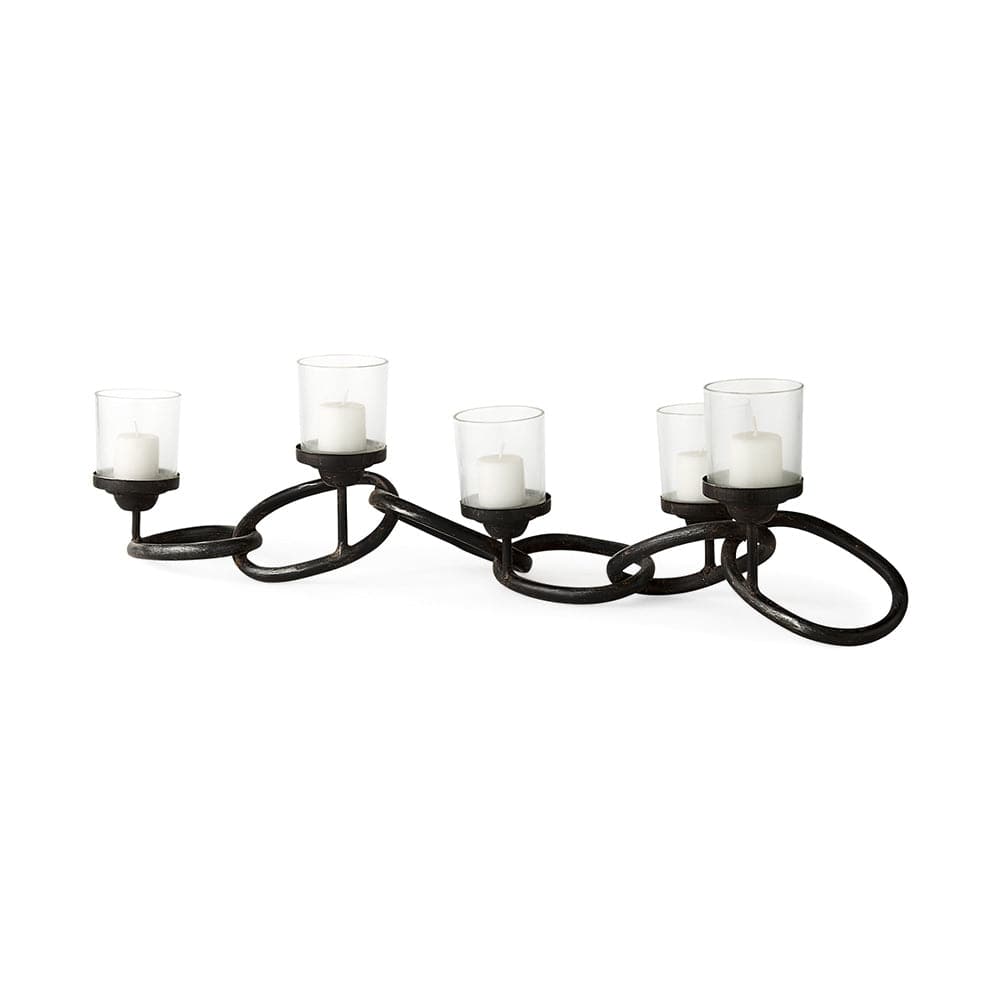 Mercana - Quito Black Metal Chain-Link Five Candle Table Candle Holder - 53337_CLOSEOUT view 1