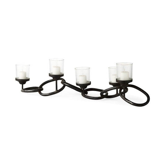 Mercana - Quito Black Metal Chain-Link Five Candle Table Candle Holder - 53337_CLOSEOUT view 1