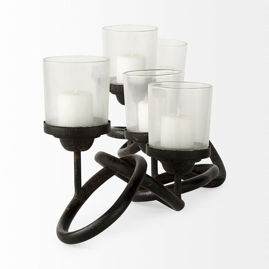 Mercana - Quito Black Metal Chain-Link Five Candle Table Candle Holder - 53337_CLOSEOUT view 2