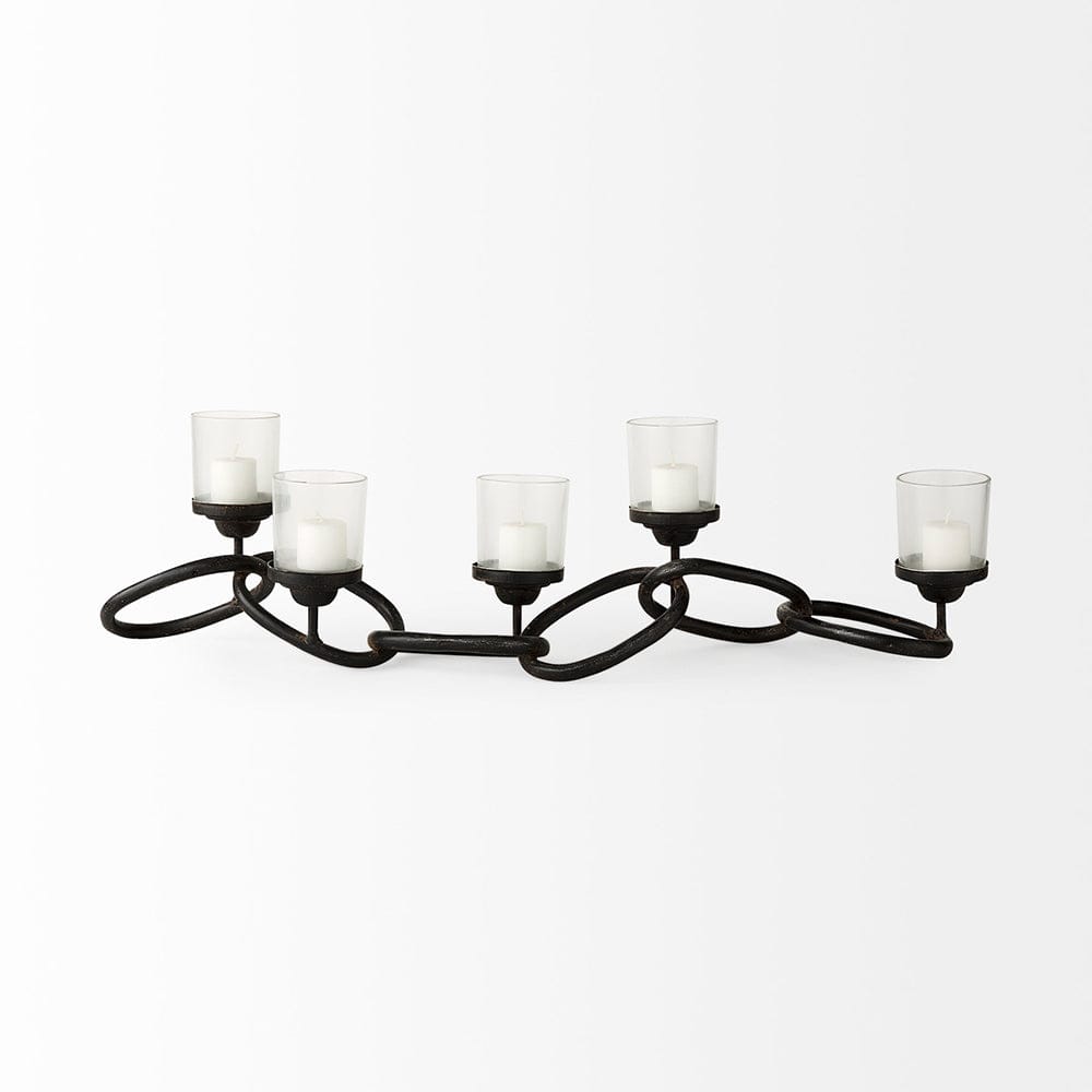 Mercana - Quito Black Metal Chain-Link Five Candle Table Candle Holder - 53337_CLOSEOUT view 3