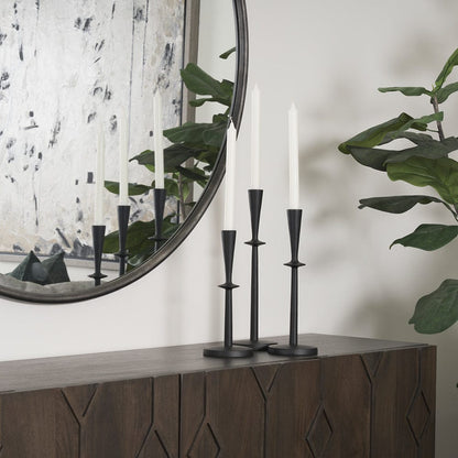 Mercana - Qwin Matte Black Cast Aluminum Tall Candle Holder - 70718 view 7