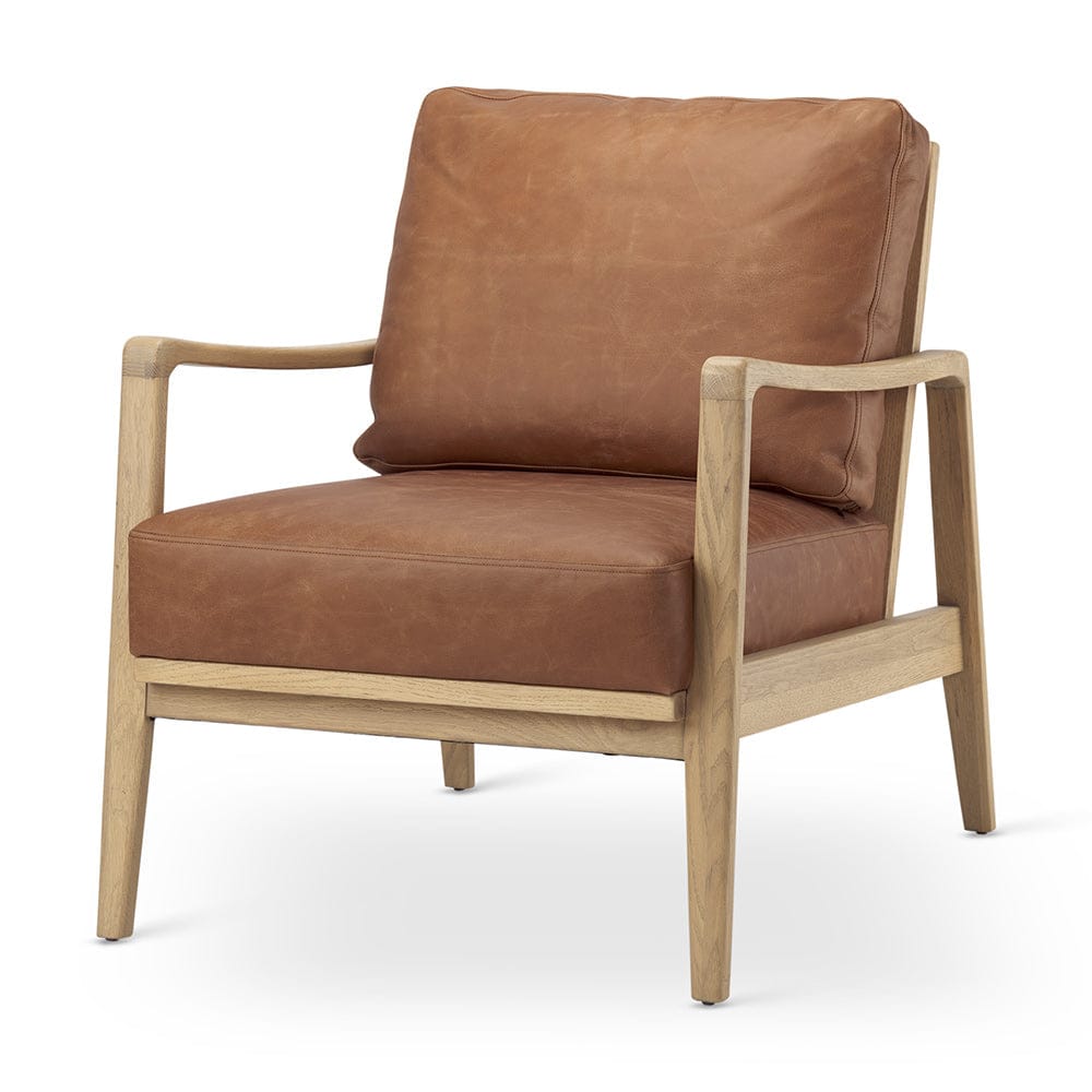 Mercana - Raeleigh 28.0L x 34.1W x 34.4H Cognac Leather W/ Light Brown Wood Frame Accent Chair - 69989 view 1