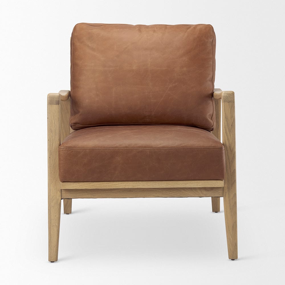 Mercana - Raeleigh 28.0L x 34.1W x 34.4H Cognac Leather W/ Light Brown Wood Frame Accent Chair - 69989 view 2