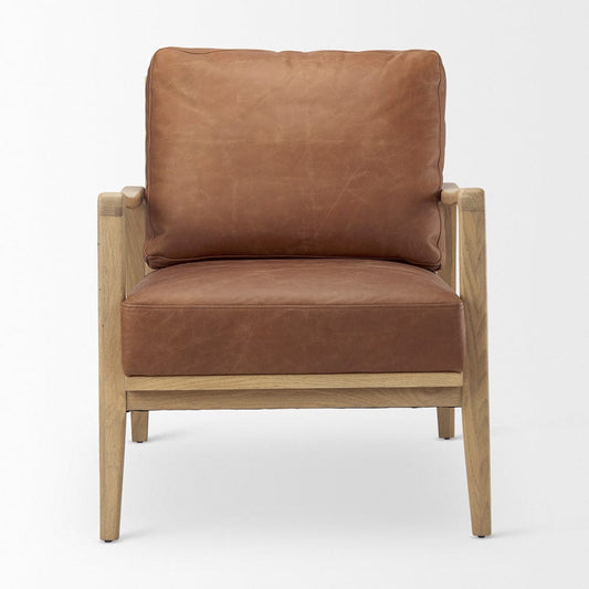 Mercana - Raeleigh 28.0L x 34.1W x 34.4H Cognac Leather W/ Light Brown Wood Frame Accent Chair - 69989 view 2