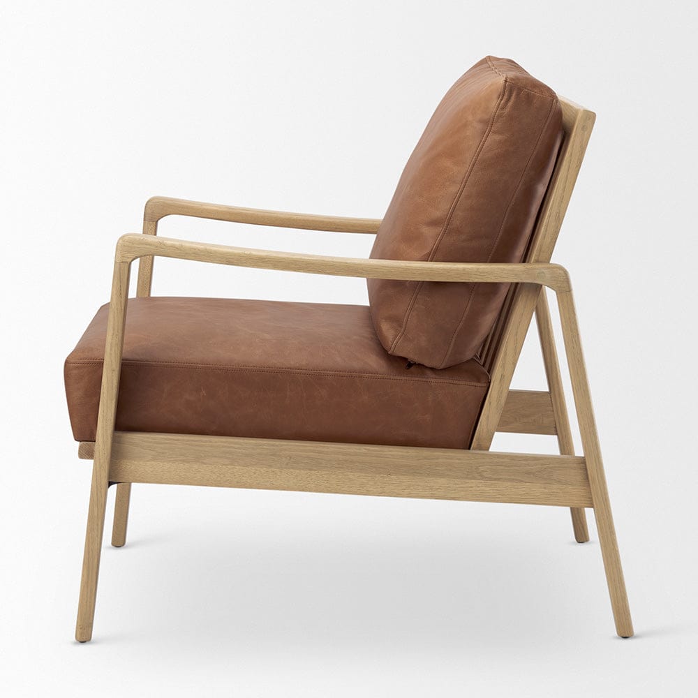 Mercana - Raeleigh 28.0L x 34.1W x 34.4H Cognac Leather W/ Light Brown Wood Frame Accent Chair - 69989 view 3