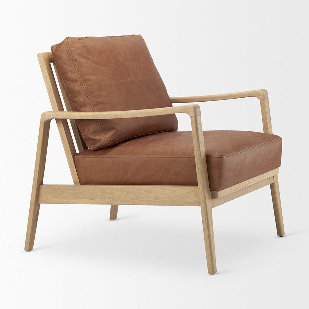 Mercana - Raeleigh 28.0L x 34.1W x 34.4H Cognac Leather W/ Light Brown Wood Frame Accent Chair - 69989 view 6