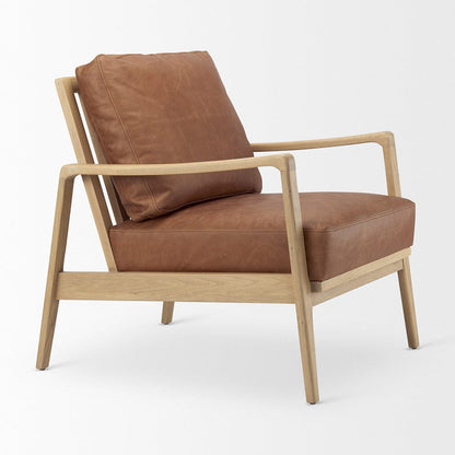 Mercana - Raeleigh 28.0L x 34.1W x 34.4H Cognac Leather W/ Light Brown Wood Frame Accent Chair - 69989 view 6