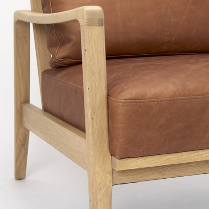 Mercana - Raeleigh 28.0L x 34.1W x 34.4H Cognac Leather W/ Light Brown Wood Frame Accent Chair - 69989 view 9