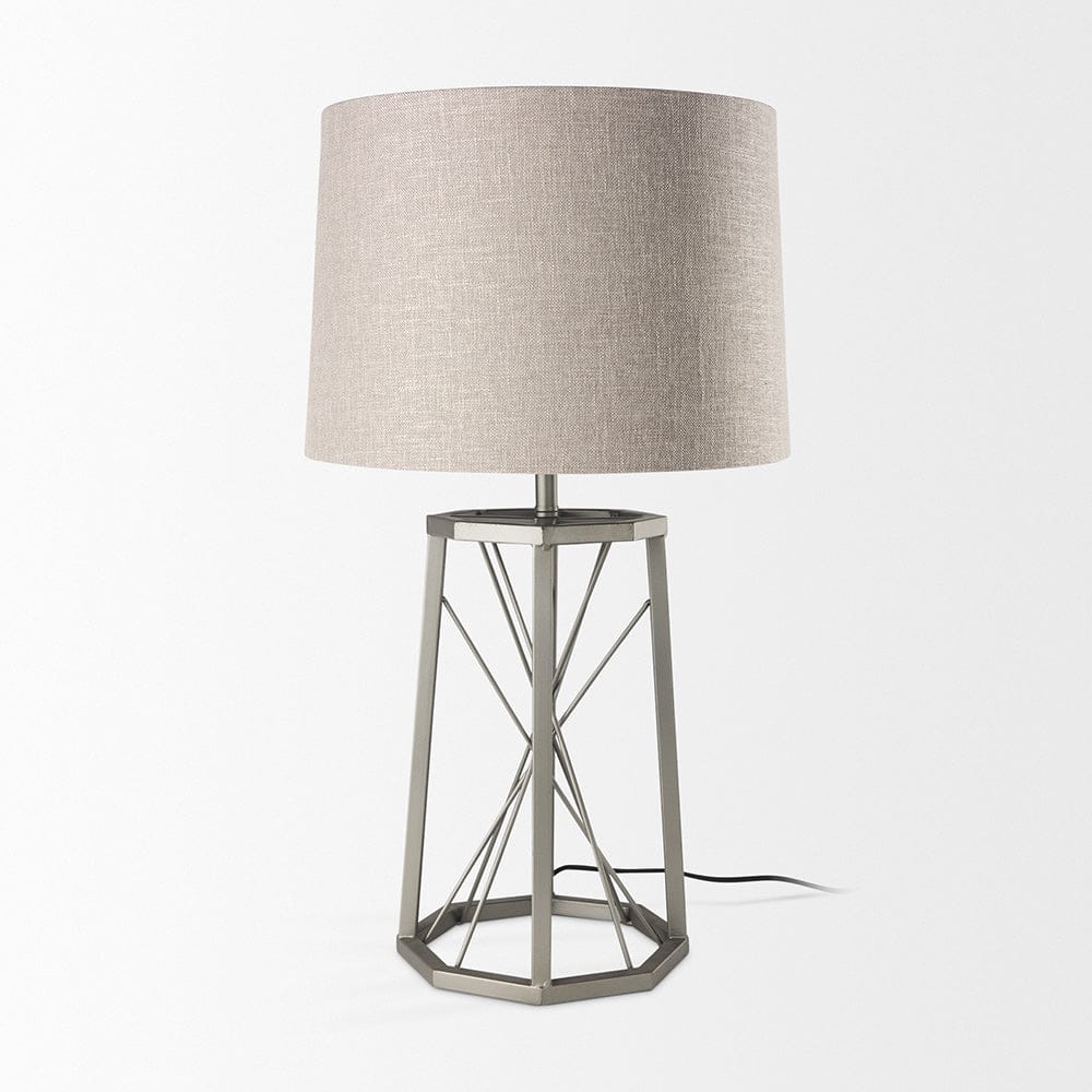 Mercana - Raen 28.5"H Gray Metal Octagonal Base w/Beige Shade Table Lamp - 68111 view 2