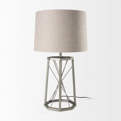 Mercana - Raen 28.5"H Gray Metal Octagonal Base w/Beige Shade Table Lamp - 68111 view 2