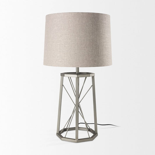 Mercana - Raen 28.5"H Gray Metal Octagonal Base w/Beige Shade Table Lamp - 68111 view 2