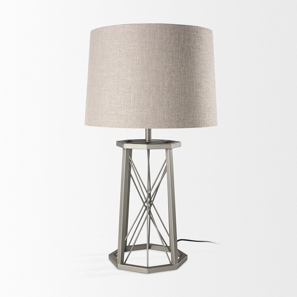 Mercana - Raen 28.5"H Gray Metal Octagonal Base w/Beige Shade Table Lamp - 68111 view 5