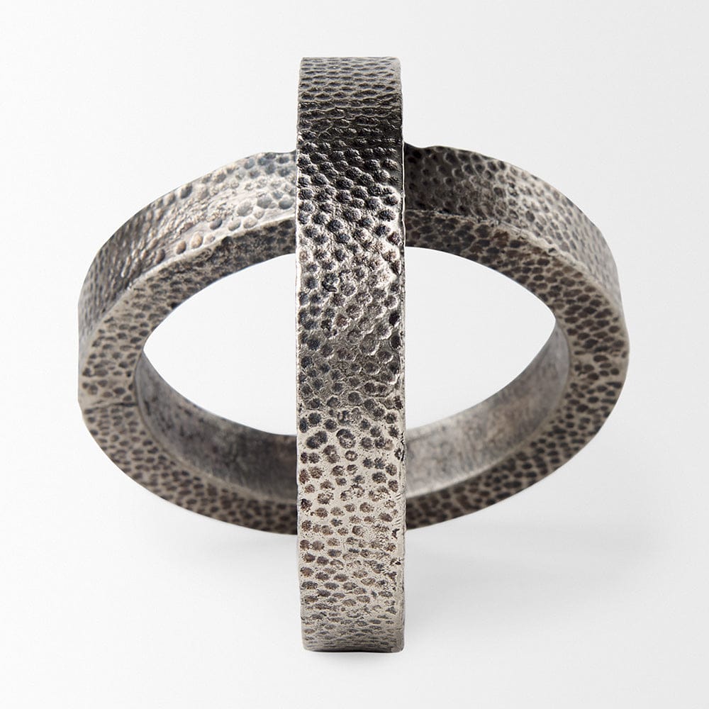 Mercana - Rafiki Two Blackened Silver Hammered Finish Metal Conjoined Circles - 69163_CLOSEOUT view 3