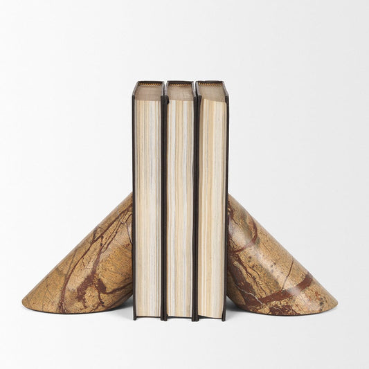 Mercana - Rahima Brown Forest Marble Angled Bookends - 70701 view 2