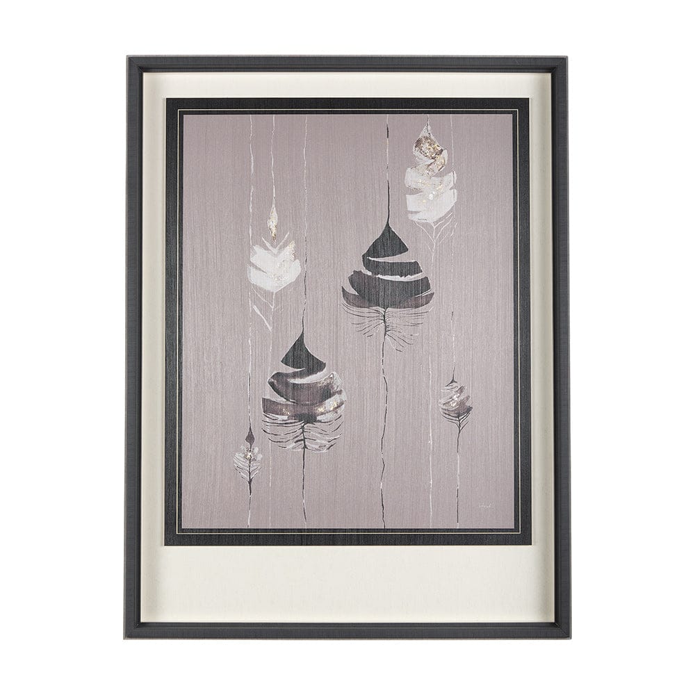Mercana - Rain of Feather Warm Gray by Mercana Studio Hand Embellished Framed Art Print Matted under Glass - 14748 view 1