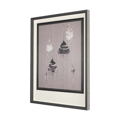Mercana - Rain of Feather Warm Gray by Mercana Studio Hand Embellished Framed Art Print Matted under Glass - 14748 view 2