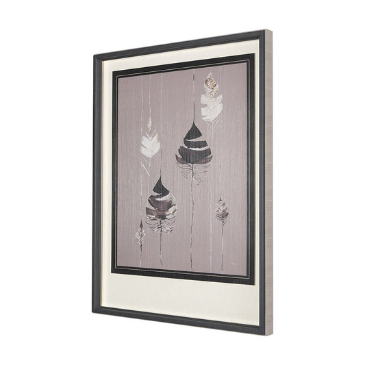 Mercana - Rain of Feather Warm Gray by Mercana Studio Hand Embellished Framed Art Print Matted under Glass - 14748 view 2