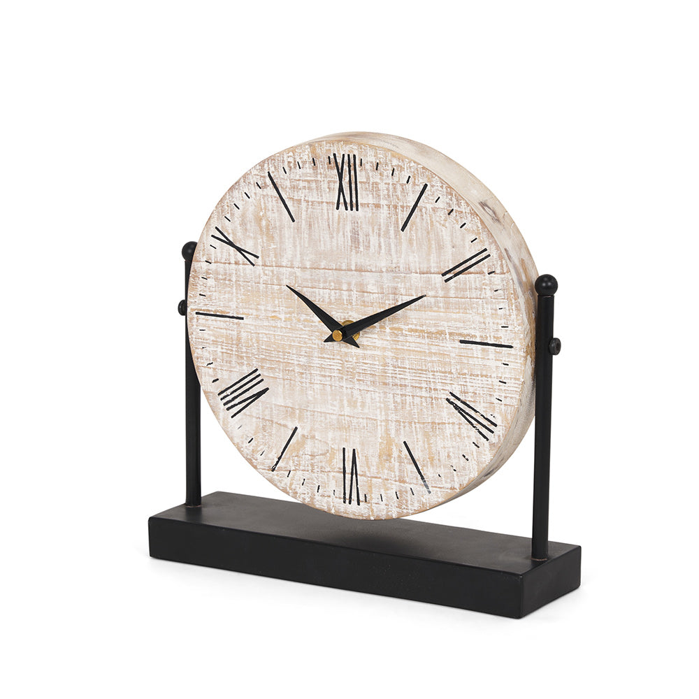Mercana - Raja Matte Black Metal w/ Wood Table Clock - 70692 view 1