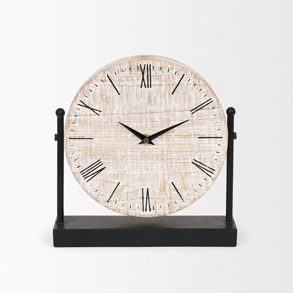 Mercana - Raja Matte Black Metal w/ Wood Table Clock - 70692 view 2