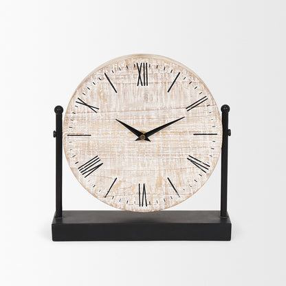 Mercana - Raja Matte Black Metal w/ Wood Table Clock - 70692 view 2