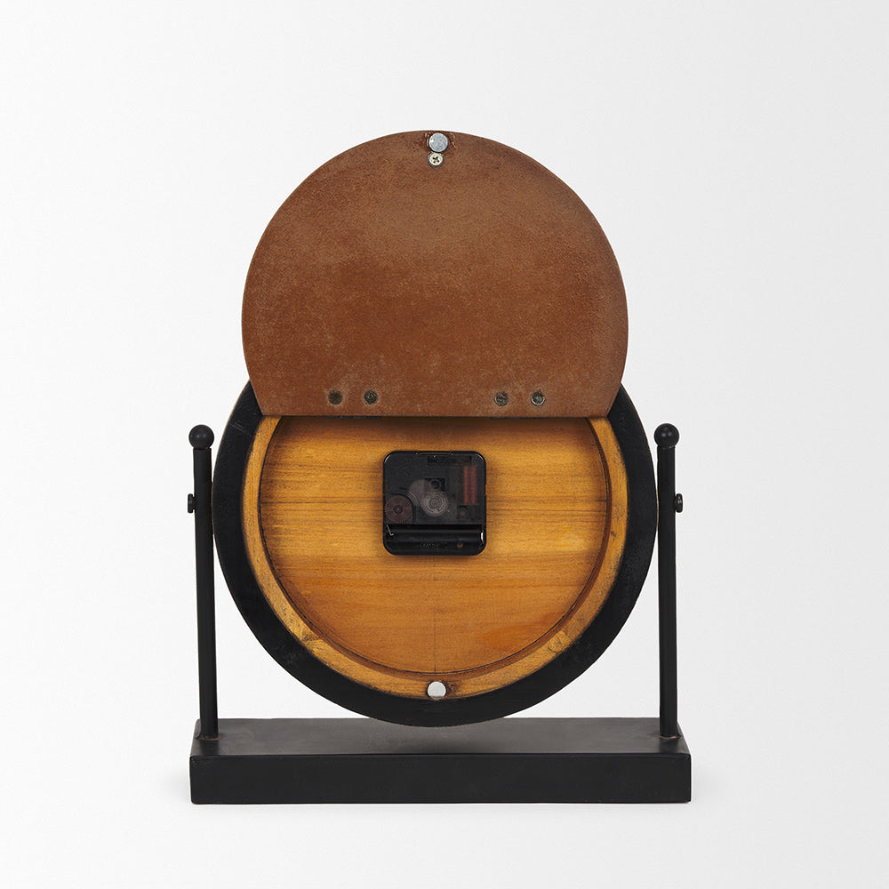 Mercana - Raja Matte Black Metal w/ Wood Table Clock - 70692 view 6