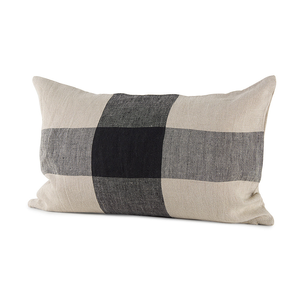 Mercana - Raquel 13L x 21W Beige and Black Fabric Plaid Decorative Pillow Cover - 69420 view 1