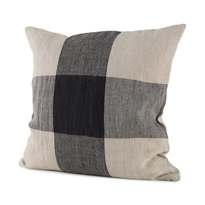 Mercana - Raquel 18L x 18W Beige and Black Fabric Plaid Decorative Pillow Cover - 69421 view 1
