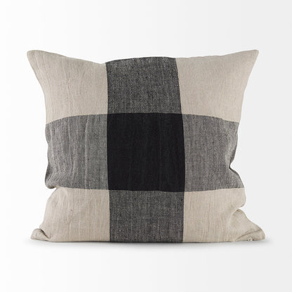 Mercana - Raquel 18L x 18W Beige and Black Fabric Plaid Decorative Pillow Cover - 69421 view 2