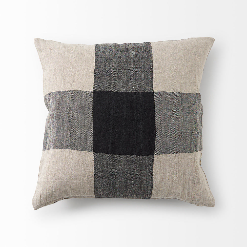 Mercana - Raquel 18L x 18W Beige and Black Fabric Plaid Decorative Pillow Cover - 69421 view 5
