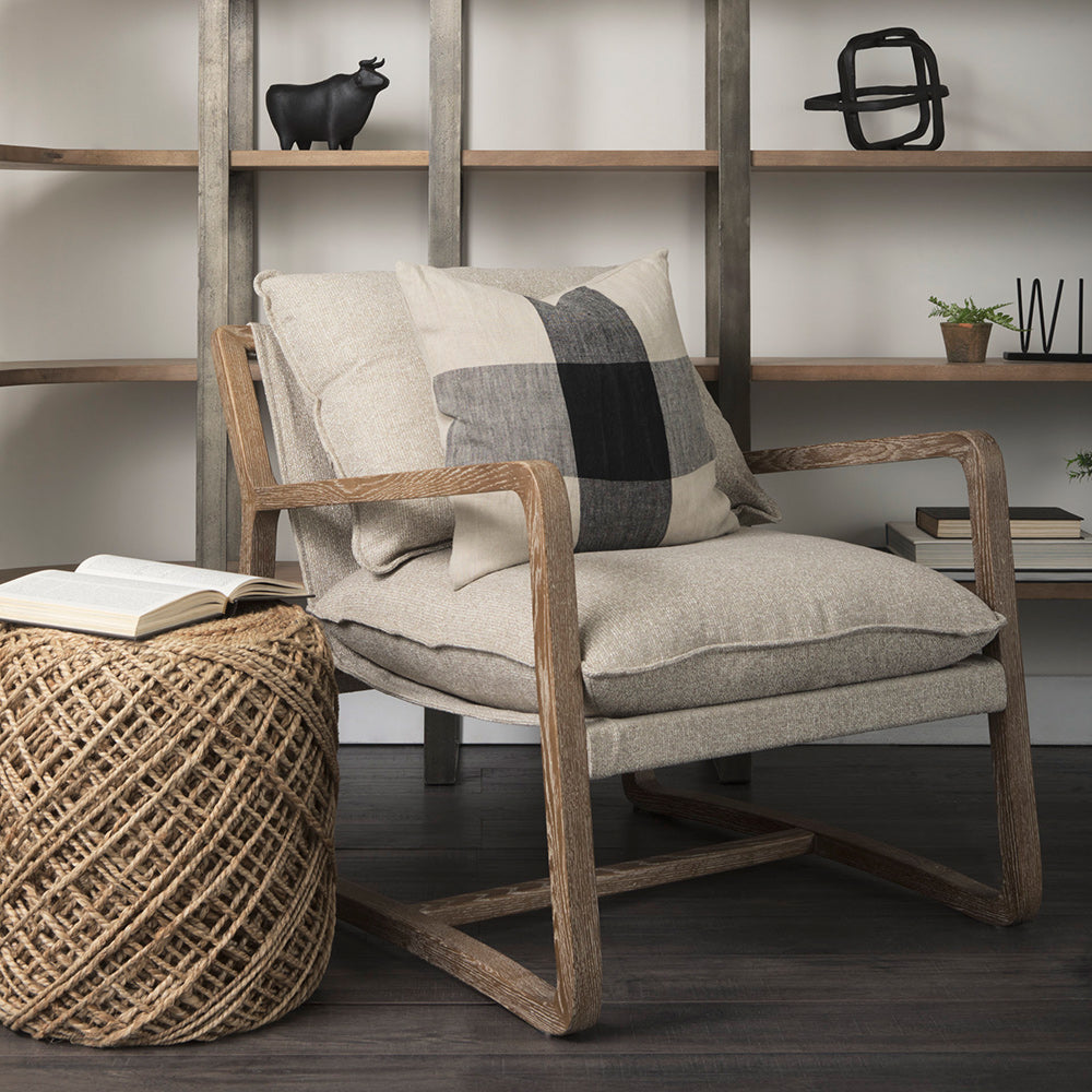 Mercana - Raquel 18L x 18W Beige and Black Fabric Plaid Decorative Pillow Cover - 69421 view 10