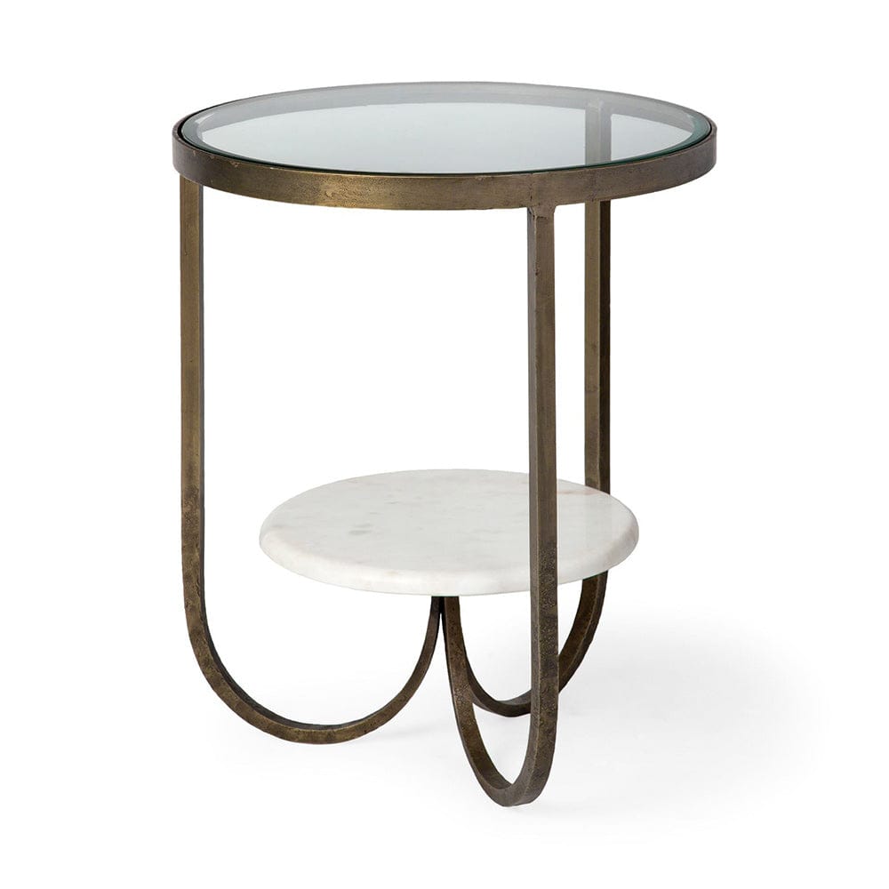 Mercana - Reinhardt II 20" Round Glass Top Metal and Marble Detail End/Side Table - 67805 view 1