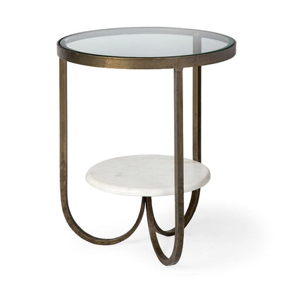 Mercana - Reinhardt II 20" Round Glass Top Metal and Marble Detail End/Side Table - 67805 view 1