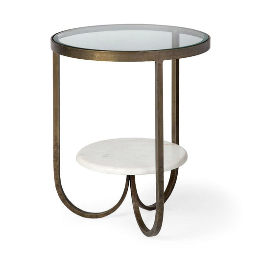 Mercana - Reinhardt II 20" Round Glass Top Metal and Marble Detail End/Side Table - 67805 view 1
