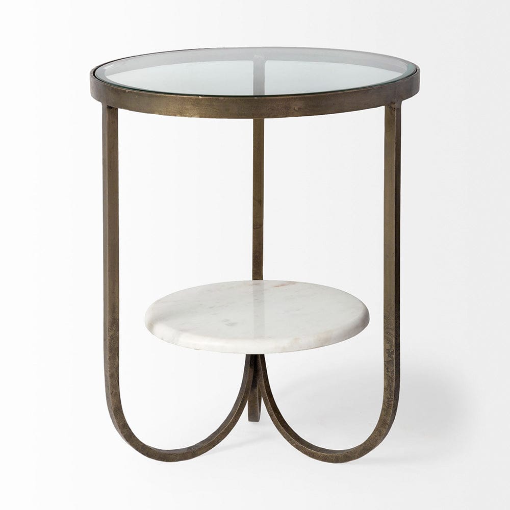 Mercana - Reinhardt II 20" Round Glass Top Metal and Marble Detail End/Side Table - 67805 view 3