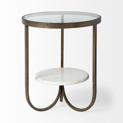 Mercana - Reinhardt II 20" Round Glass Top Metal and Marble Detail End/Side Table - 67805 view 3