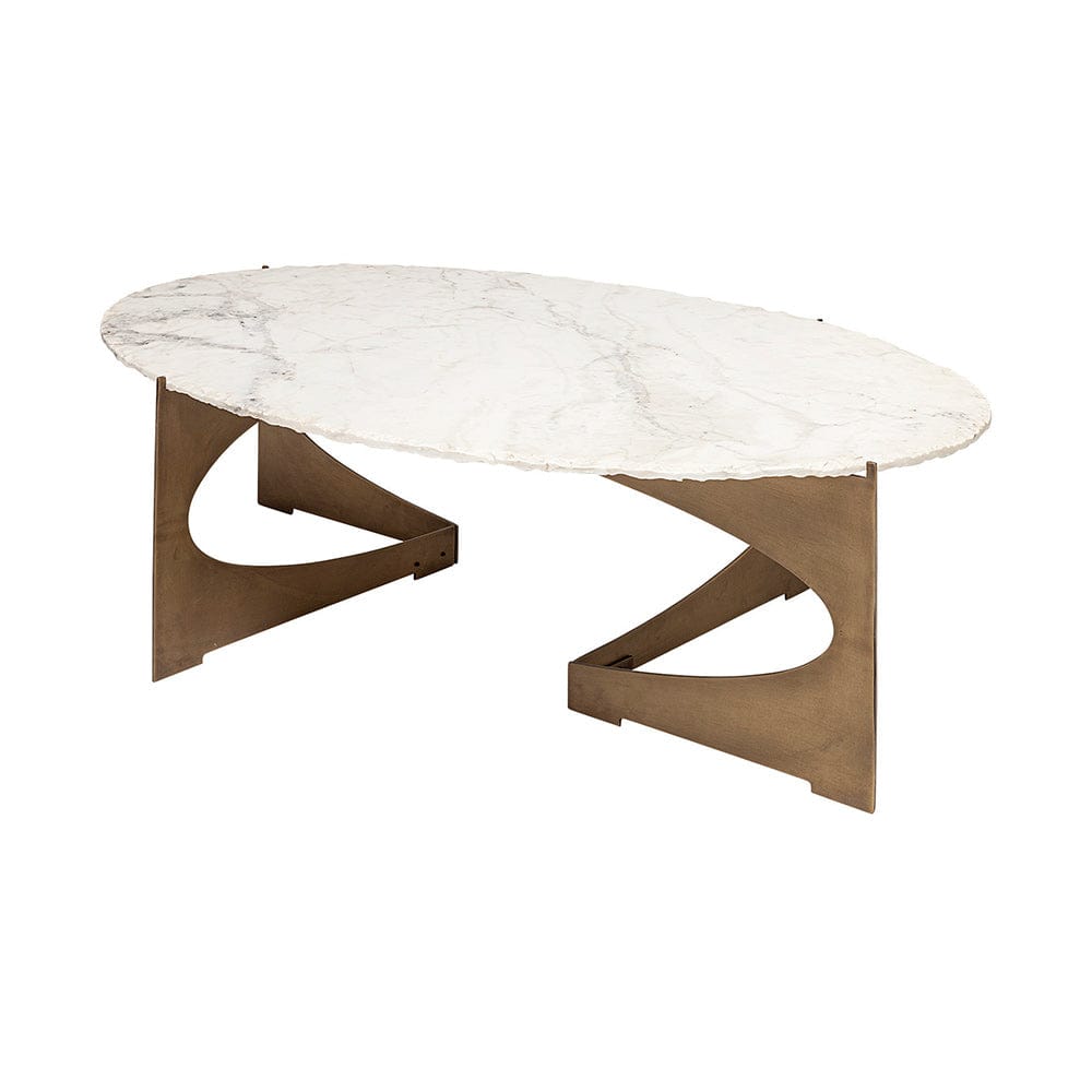Mercana - Reinhold 48x30 Oval Marble Top Gold Metal Base Coffee Table - 69051-AB view 1