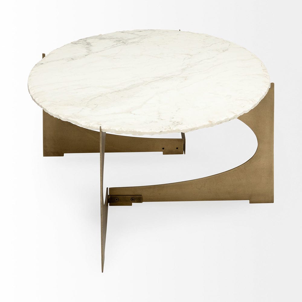 Mercana - Reinhold 48x30 Oval Marble Top Gold Metal Base Coffee Table - 69051-AB view 4