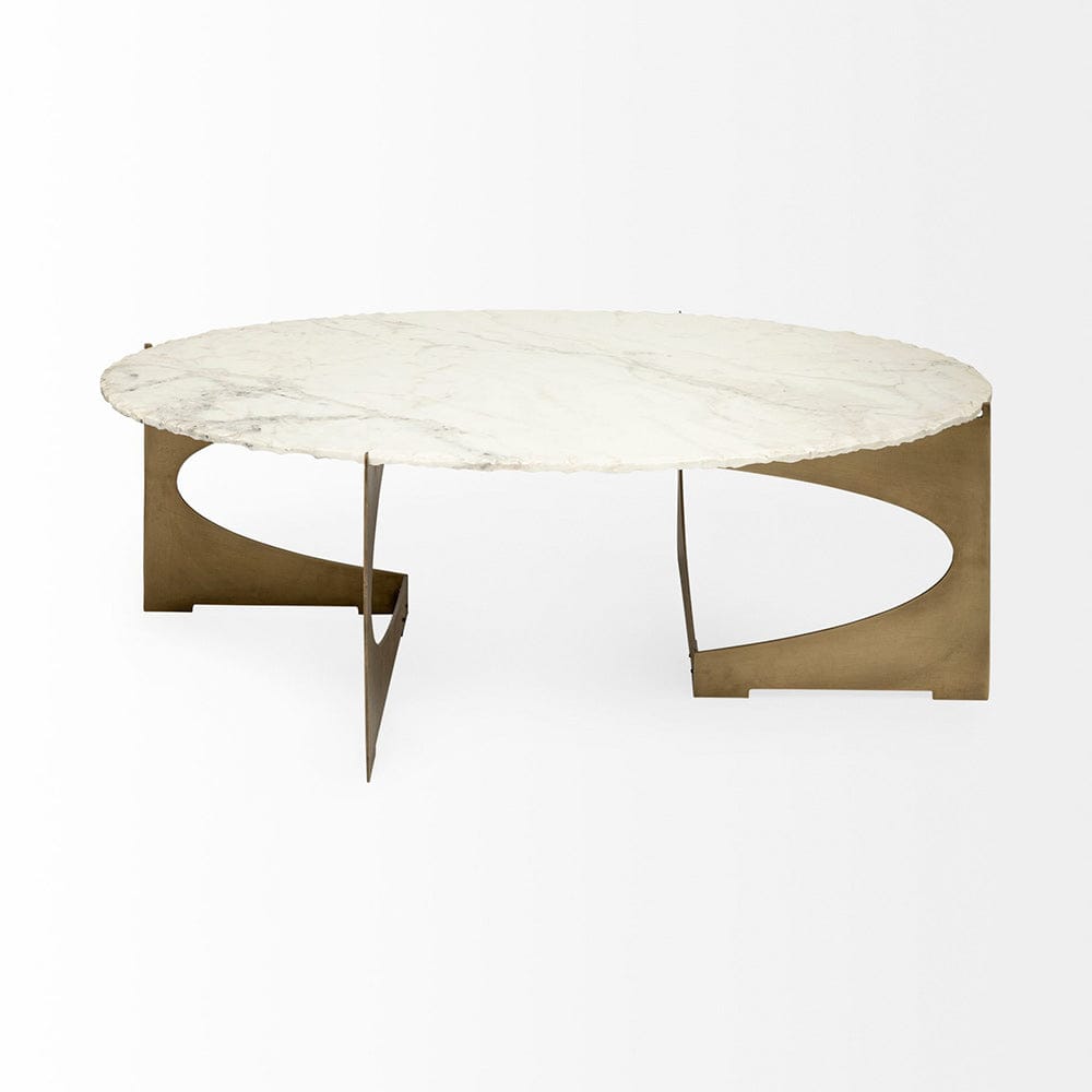 Mercana - Reinhold 48x30 Oval Marble Top Gold Metal Base Coffee Table - 69051-AB view 5