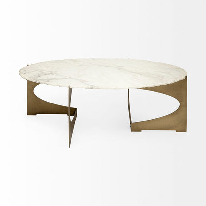 Mercana - Reinhold 48x30 Oval Marble Top Gold Metal Base Coffee Table - 69051-AB view 5