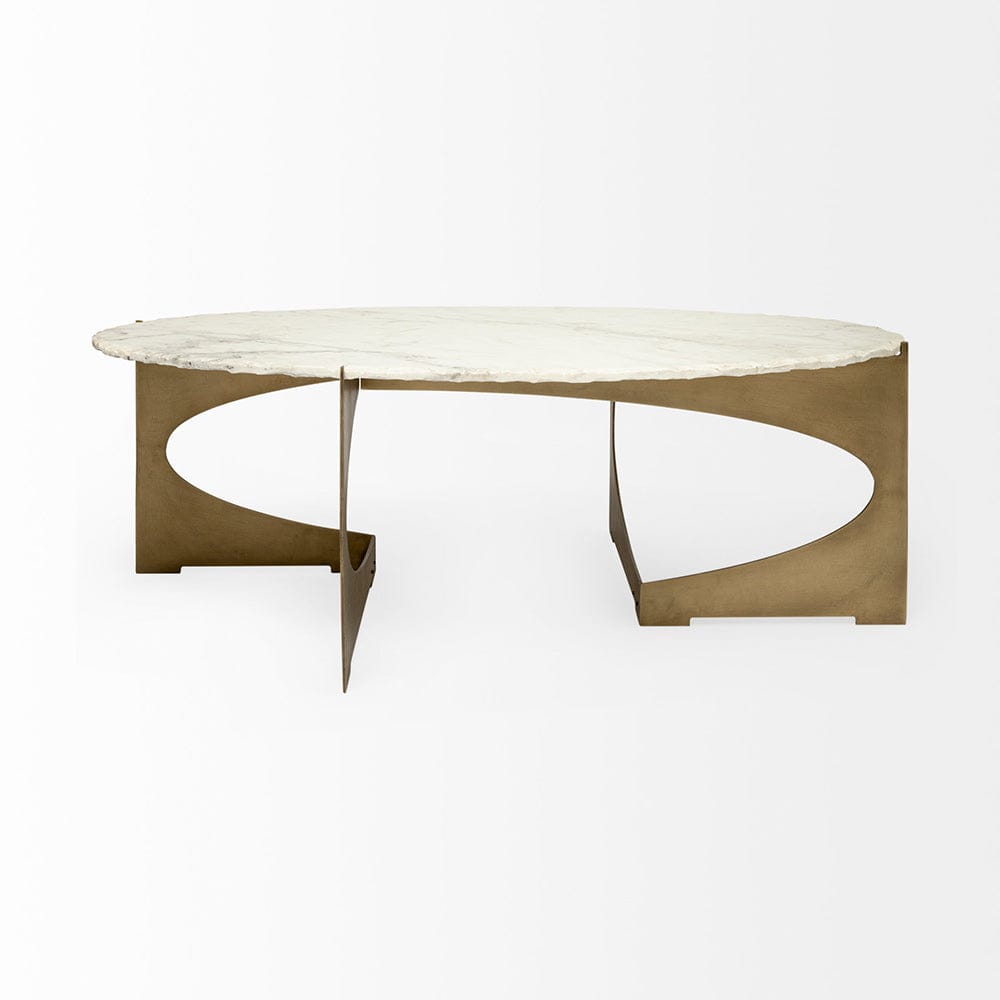 Mercana - Reinhold 48x30 Oval Marble Top Gold Metal Base Coffee Table - 69051-AB view 12
